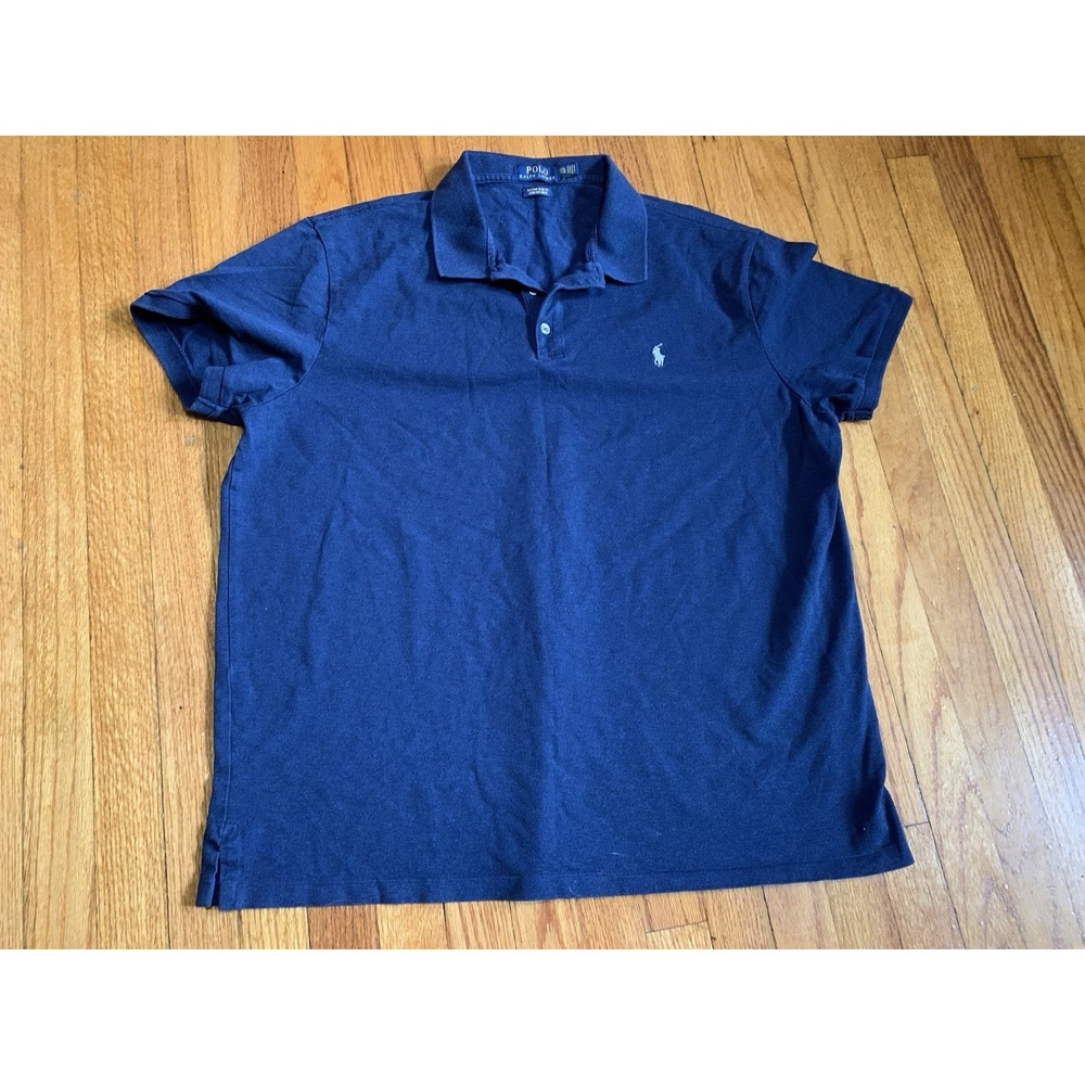 Polo Ralph Lauren Polo Shirt Mens XXL Solid Blue Classic Fit Pony Logo Textured